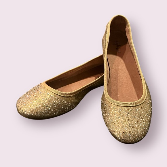 Style & Co Gold Glitter Rhinestone Flats | Wedding Party | Holiday Glam | Size 7 - Picture 1 of 16